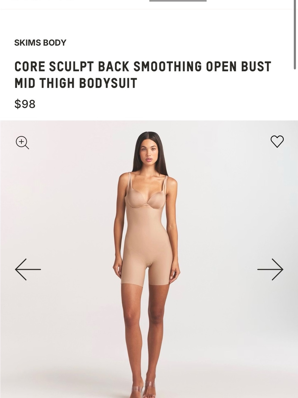 SKIMS Core Sculpt Back Smoothing Open Bust Mid Thigh Bodysuit
